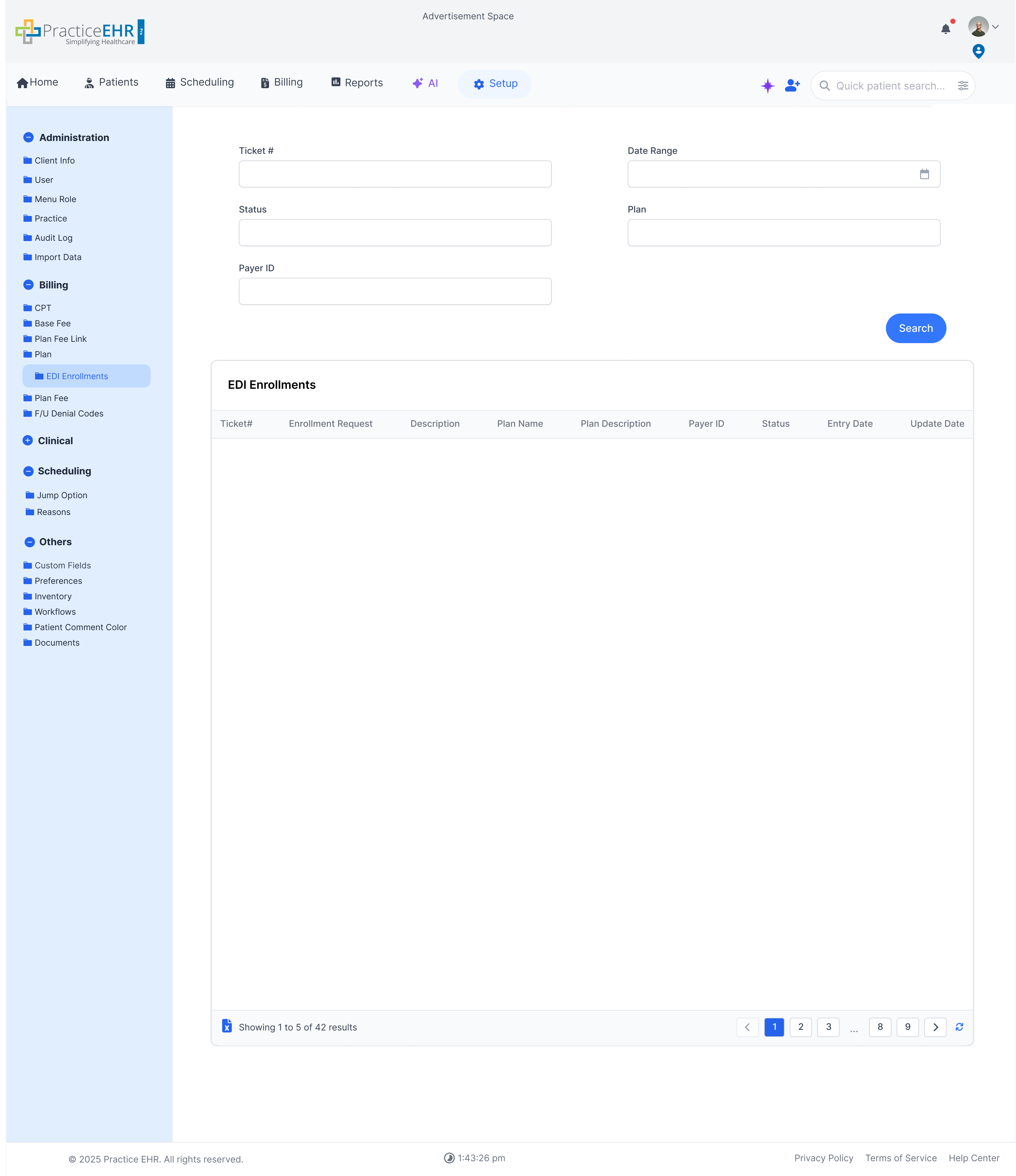EDI Enrollments screen